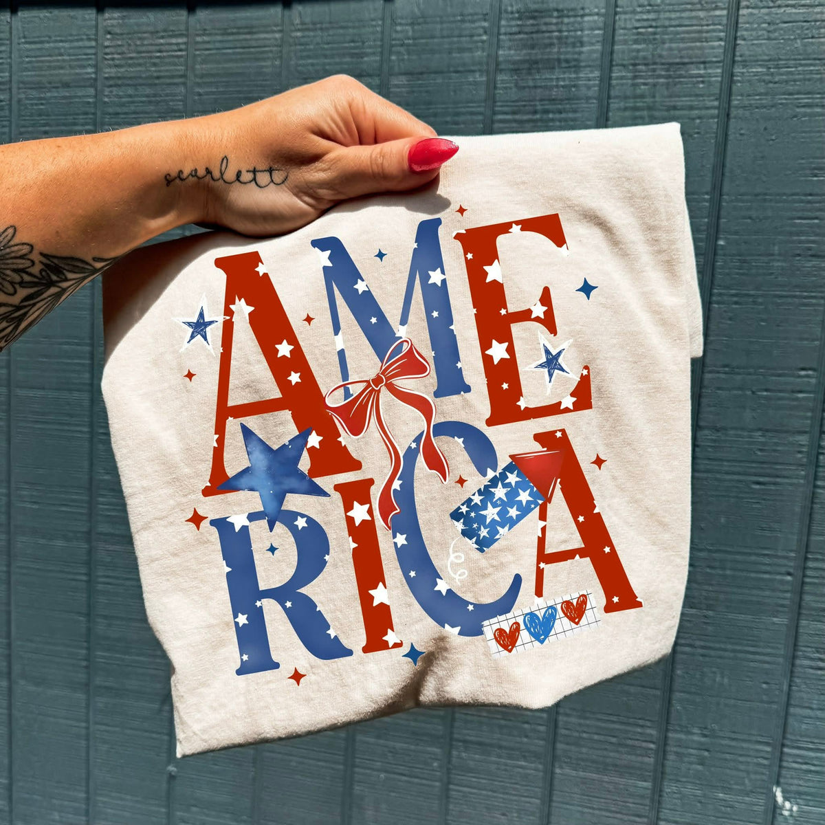 America RED A red bow Sunday Special DTF transfer
