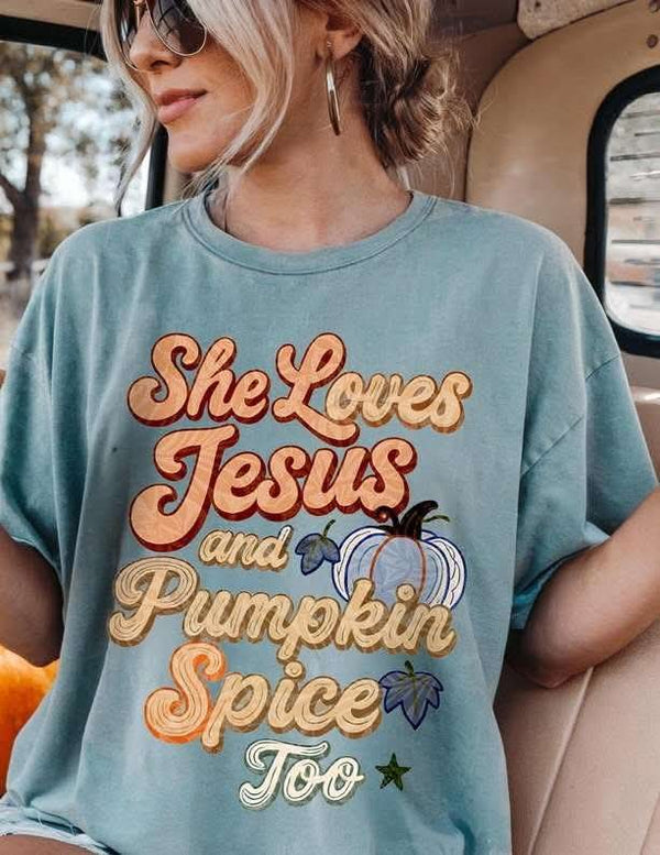 She loves Jesus and Pumpkin spice too (ember) DTF transfer