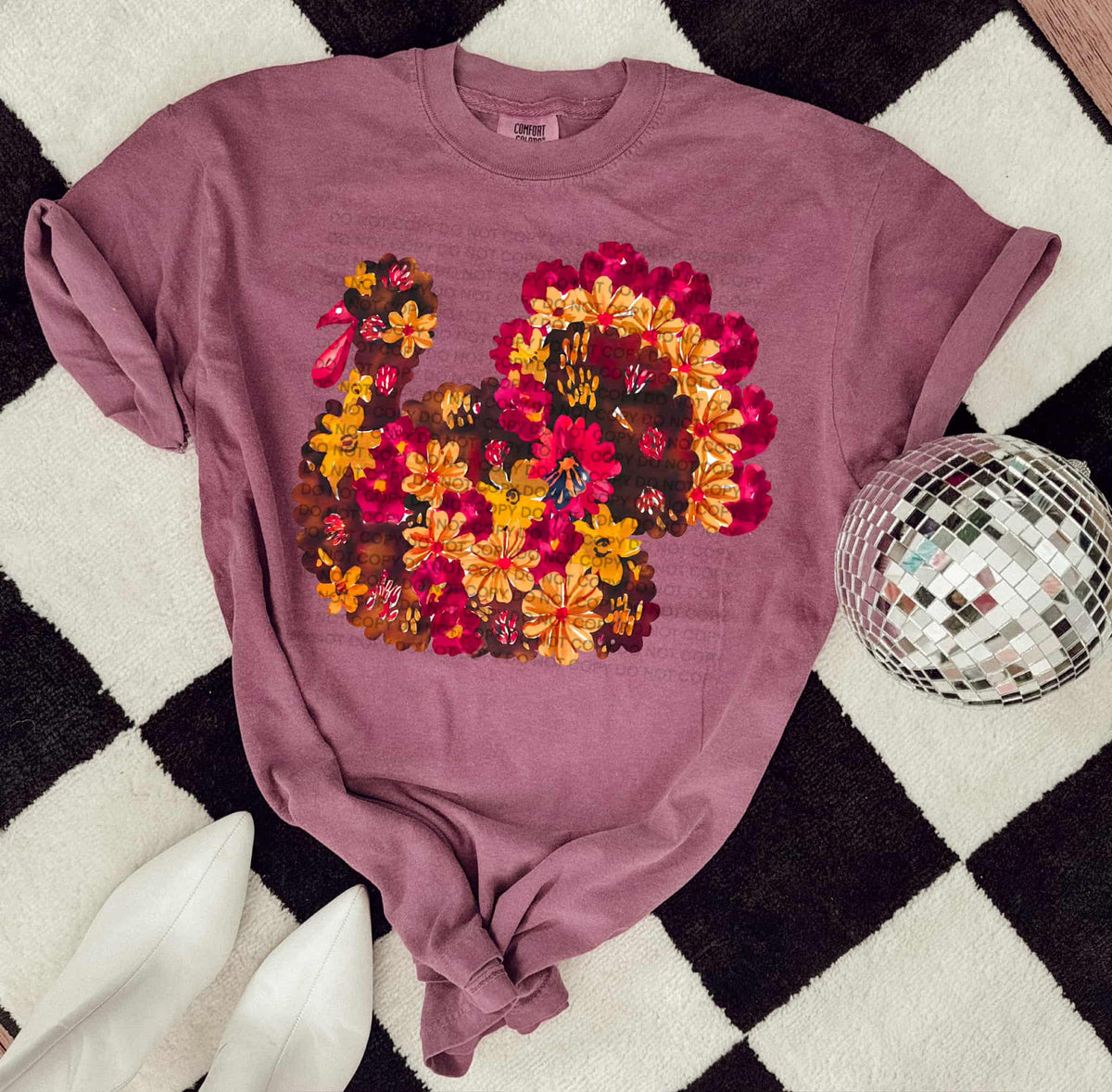 Floral Turkey (brown pink and yellow) SCG DTF transfer