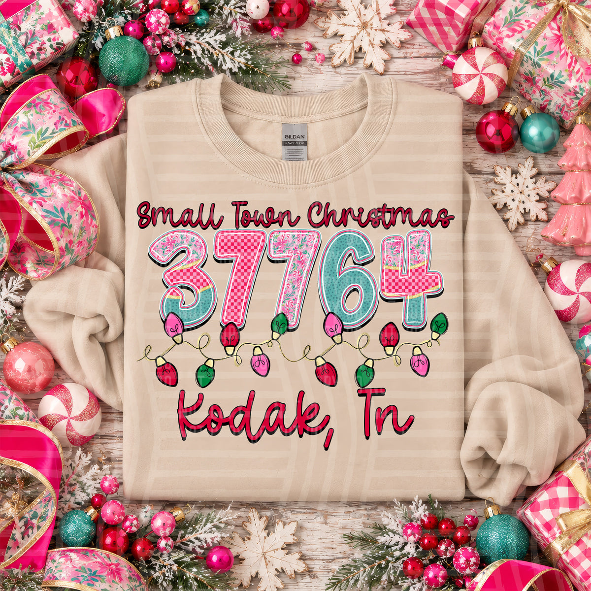 37764 small town christmas zip, town, state (caplinger) DTF Transfer