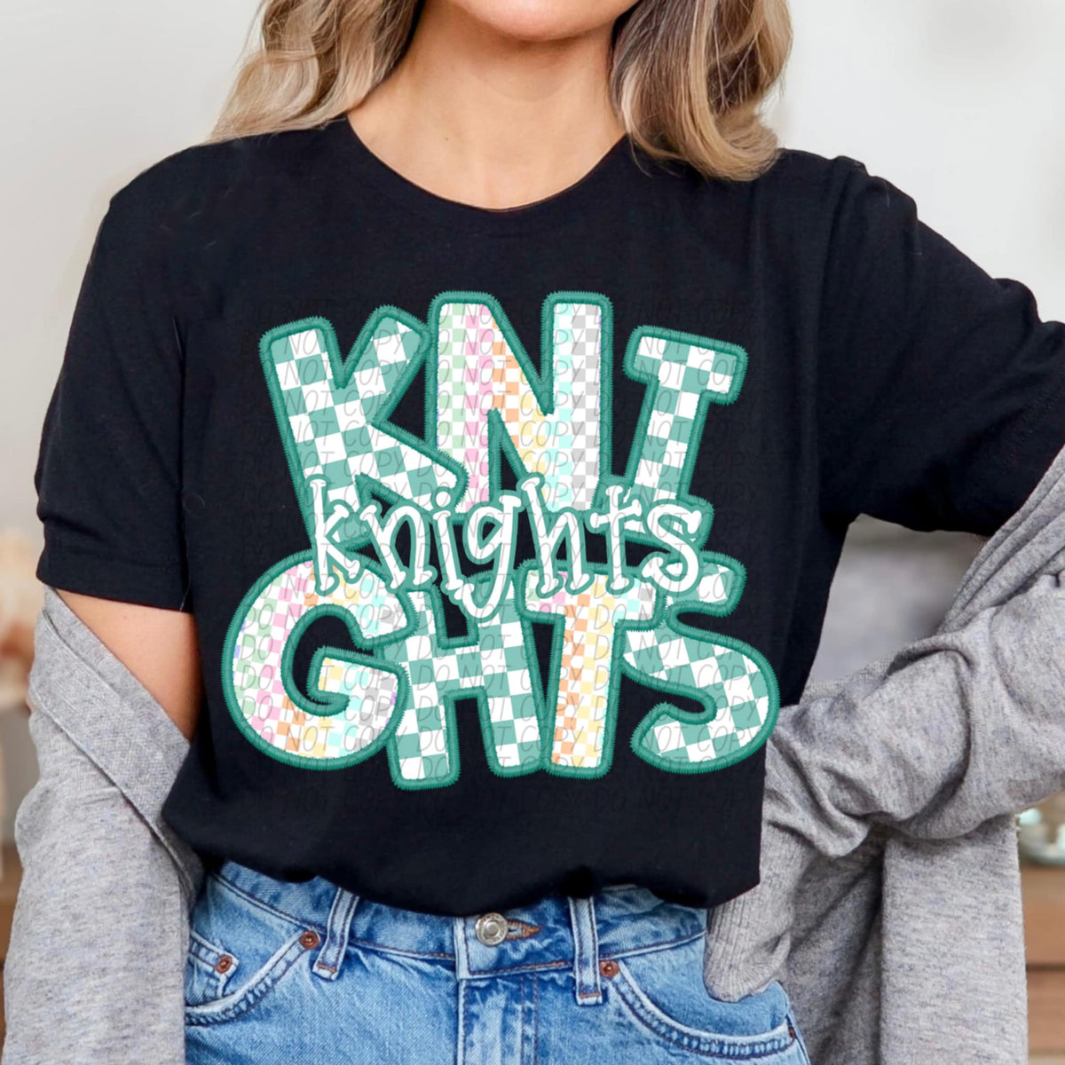 Knights blue and colorful checkered (CITY) 85560 DTF transfer