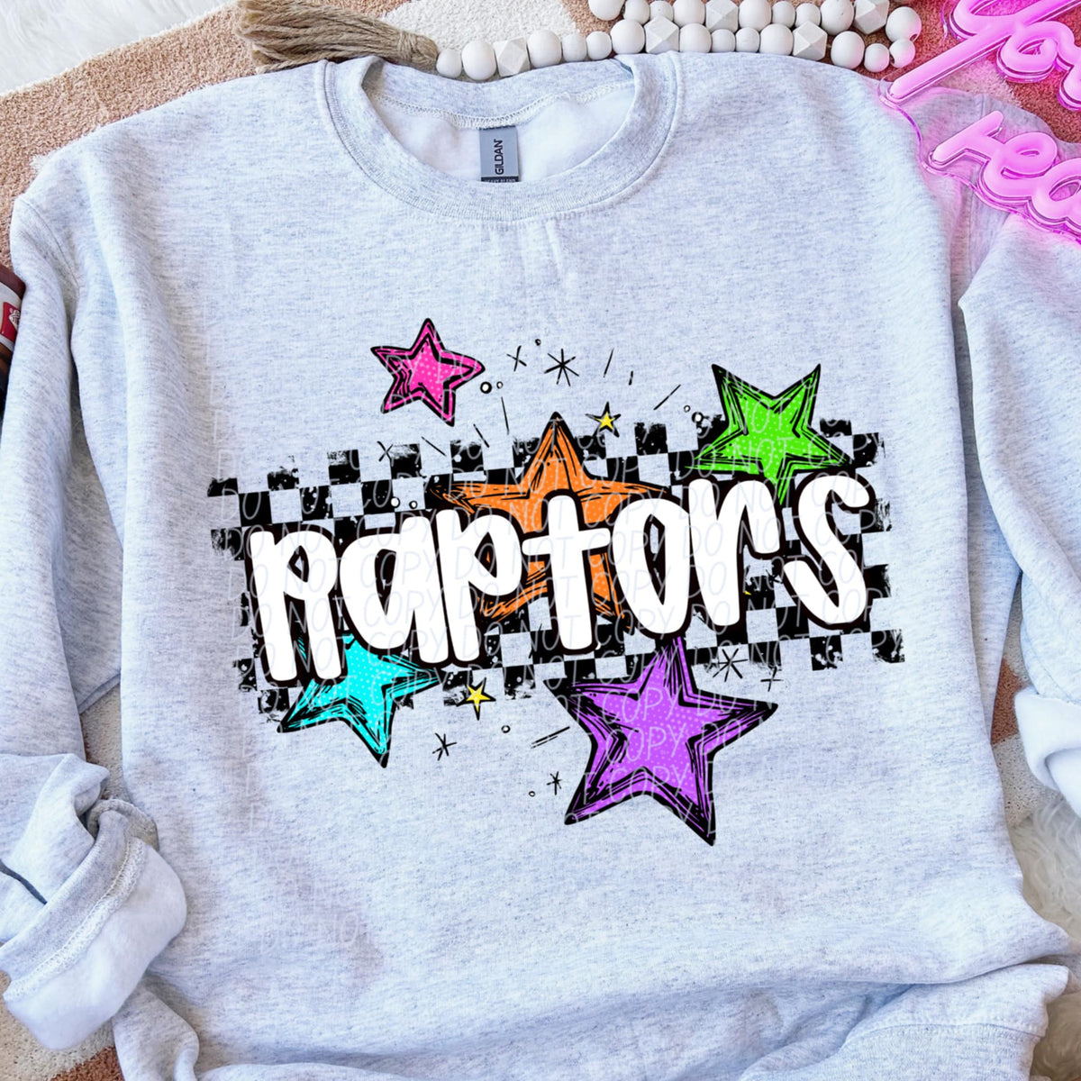 Raptors Mascot Rainbow Stars DTF TRANSFER