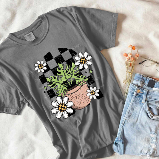 Plant with daisies and checkered background (CSC) 77243 DTF transfer