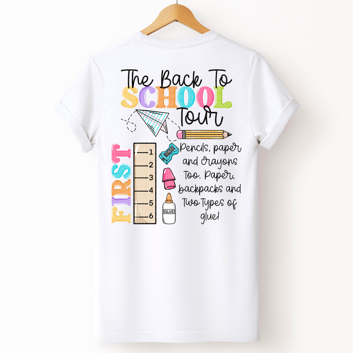The back to school tour FIRST black font 109782 DTF transfer