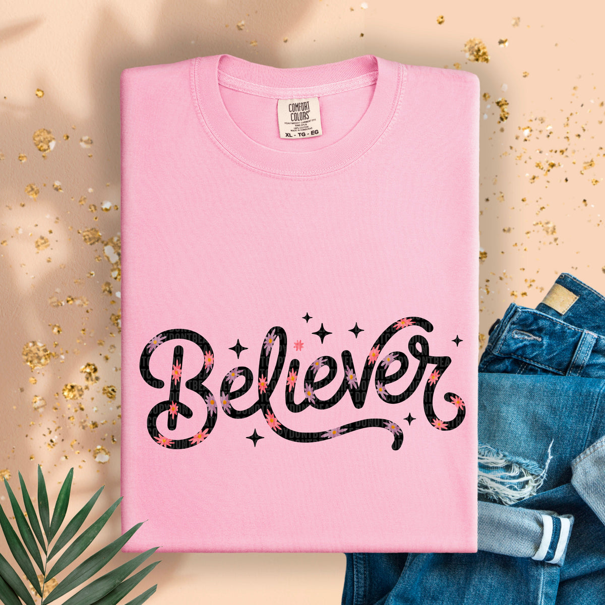 Believer pink floral filled 94984 DTF transfer