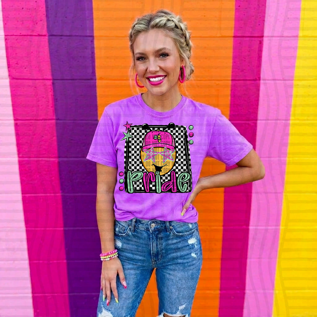 bees pride preppy checkered square colorful (Caplinger) DTF Transfer
