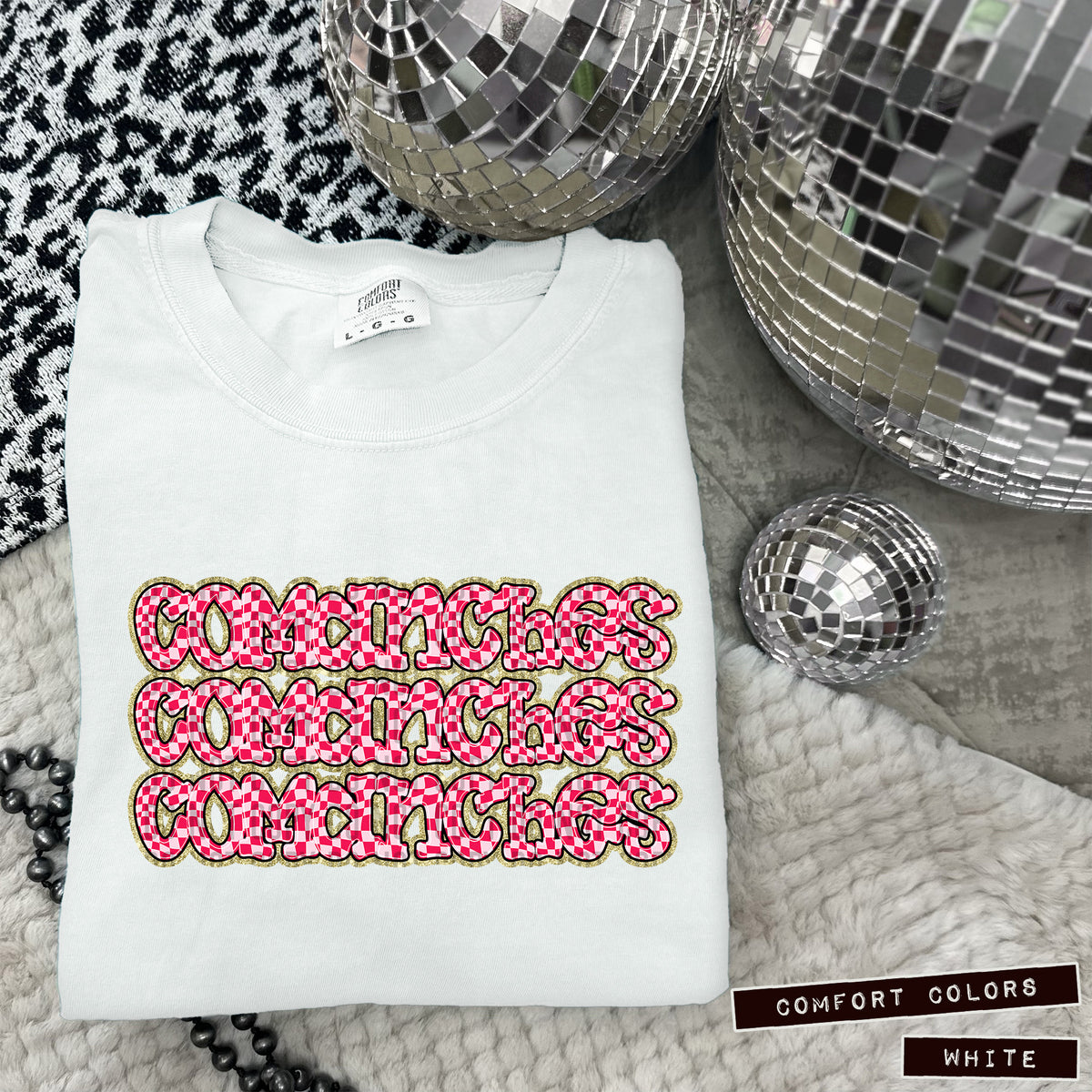 COMANCHES stacked pink checkered (Caplinger) DTF transfer