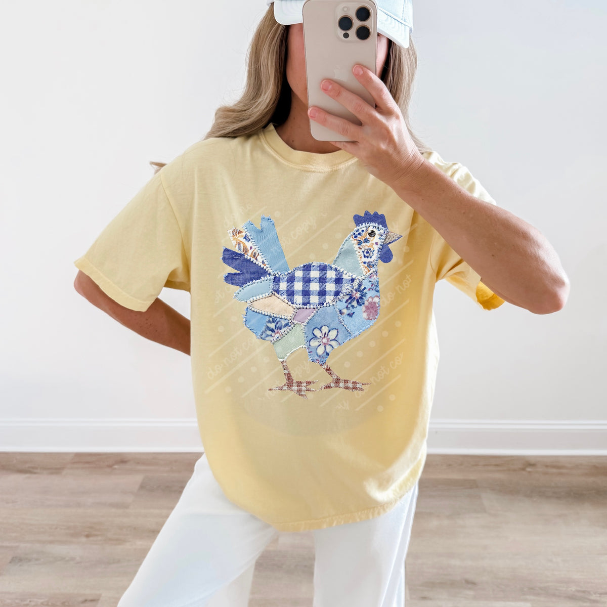 Faux patchwork chicken (facing right) DTF TRANSFER