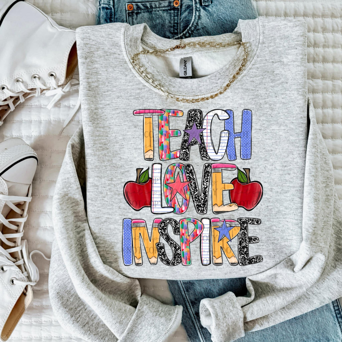Teach Love Inspire ABD DTF transfer