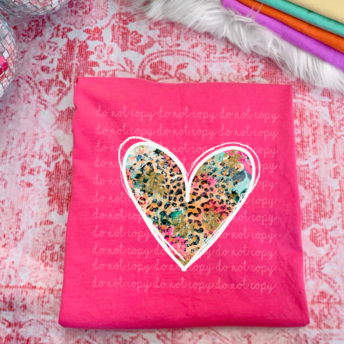 Colorful leopard heart (white outline) 117523 DTF TRANSFER