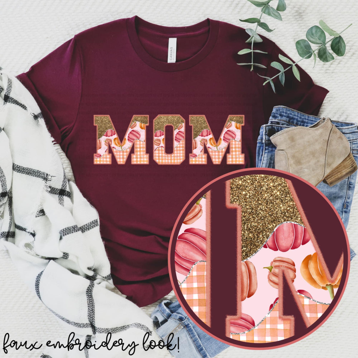 Mom glitter pumpkin plaid REVEL DTF transfer