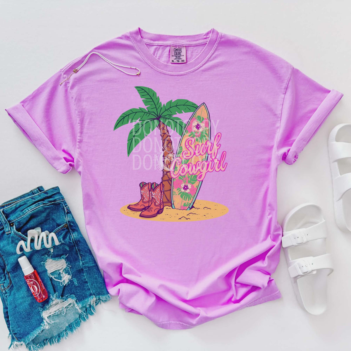 Surf cowgirl palm tree and surf board (CSG) DTF TRANSFER