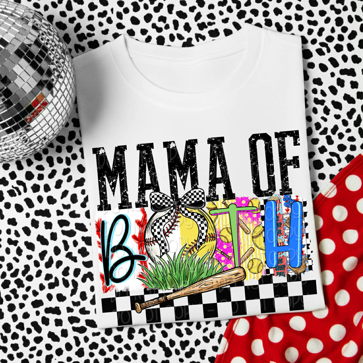 Mama of both softball baseball (black words) (DWS) DTF Transfer