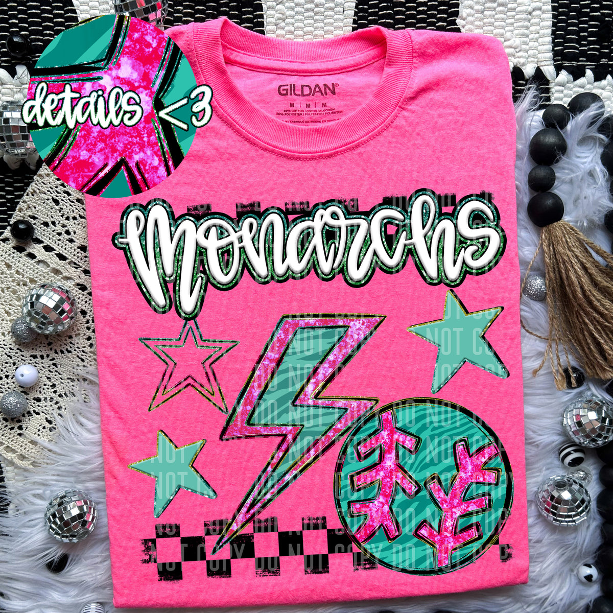 Monarchs Teal and Pink Checkered (Caplinger) DTF transfer