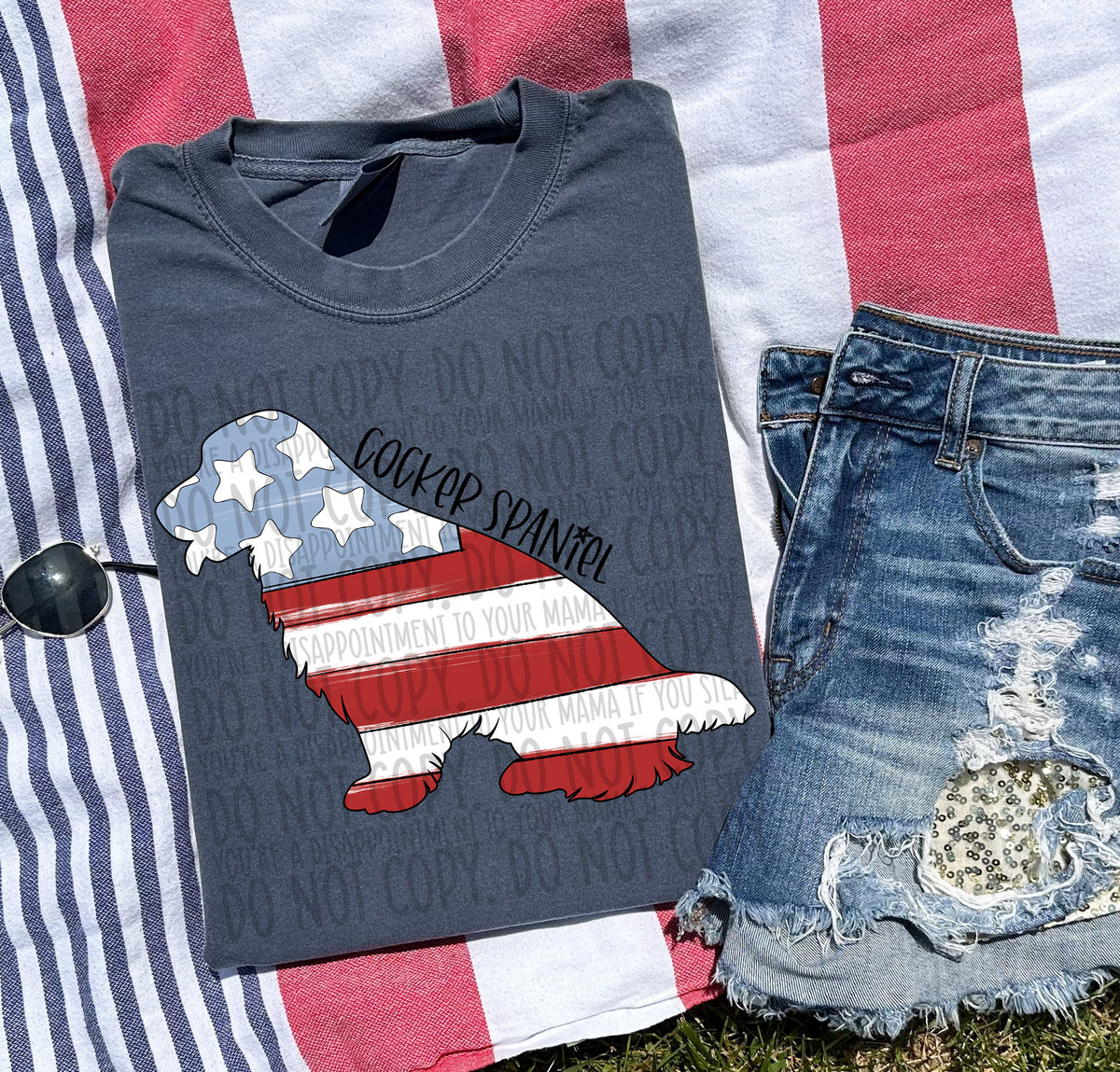 COCKER SPANIEL patriotic black (SWD) DTF transfer