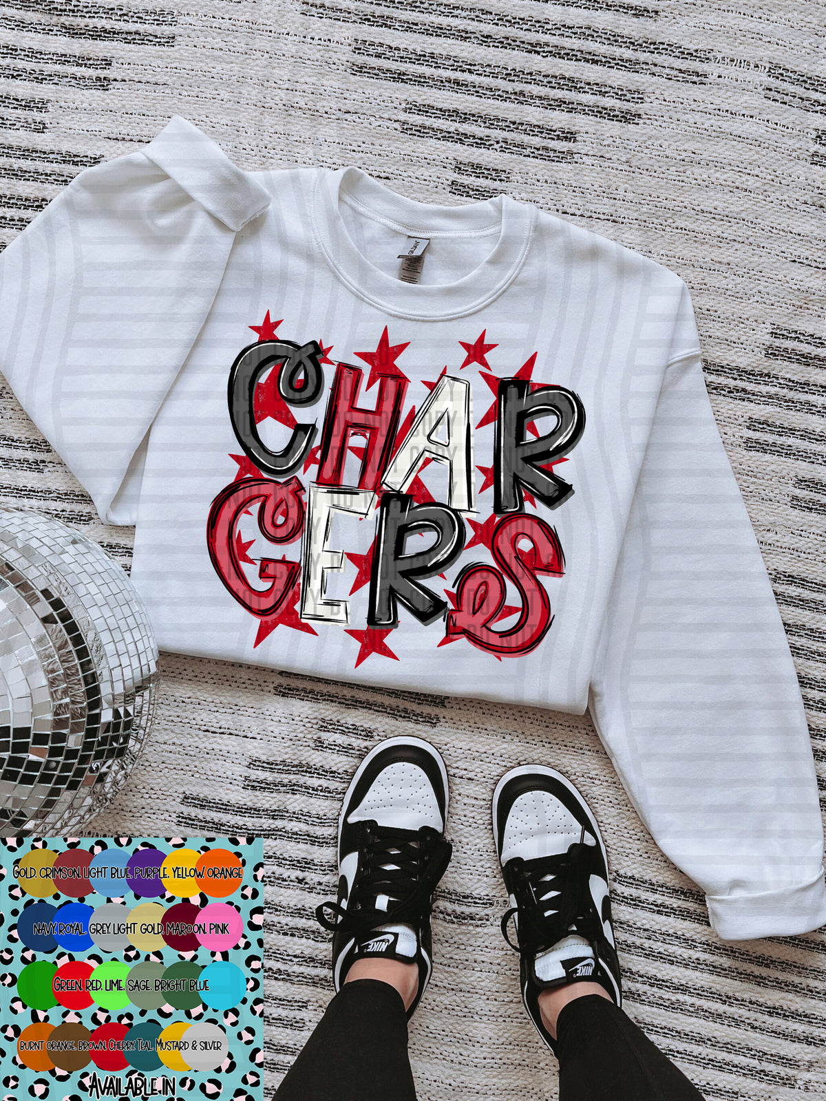 chargers black white and red with red stars (Caplinger) DTF Transfer