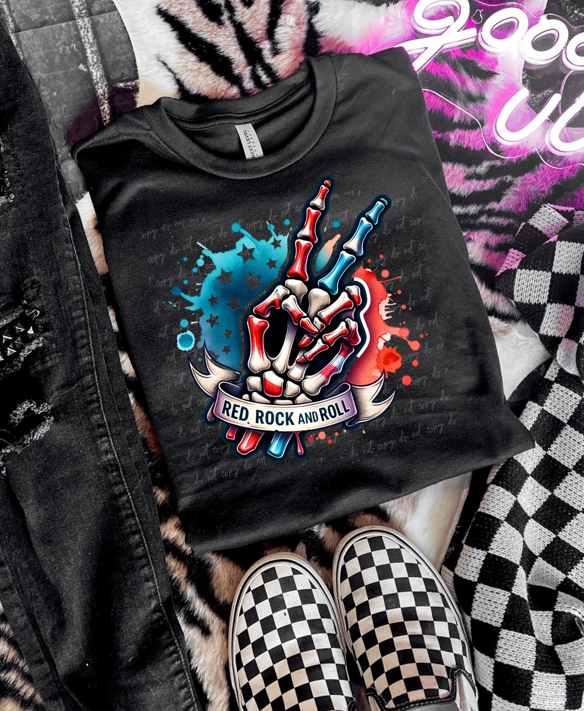 Red rock and roll skellie hand 28898 DTF Transfer