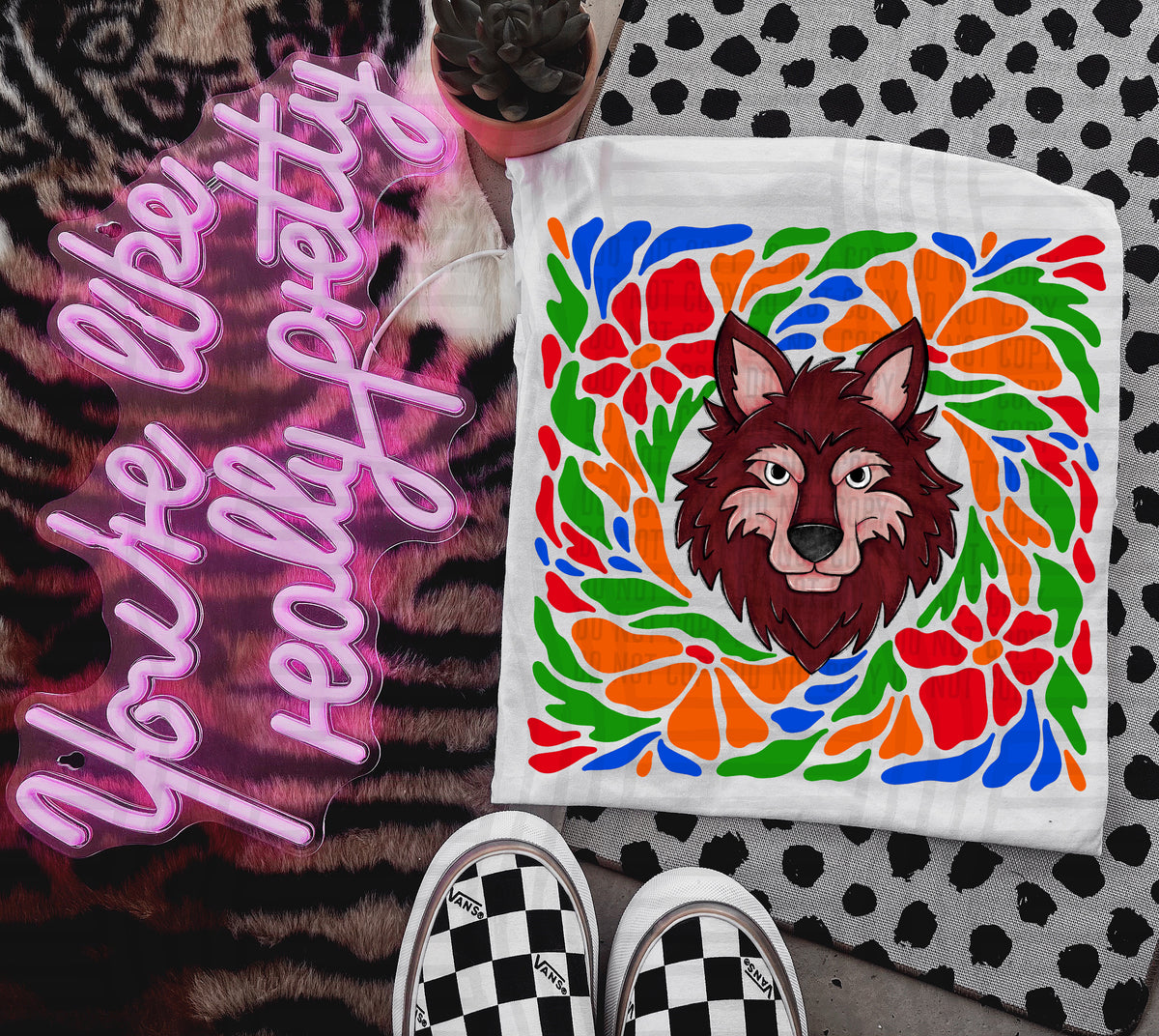 Maroon Wolf Retro Floral (Caplinger) 101157 DTF transfer