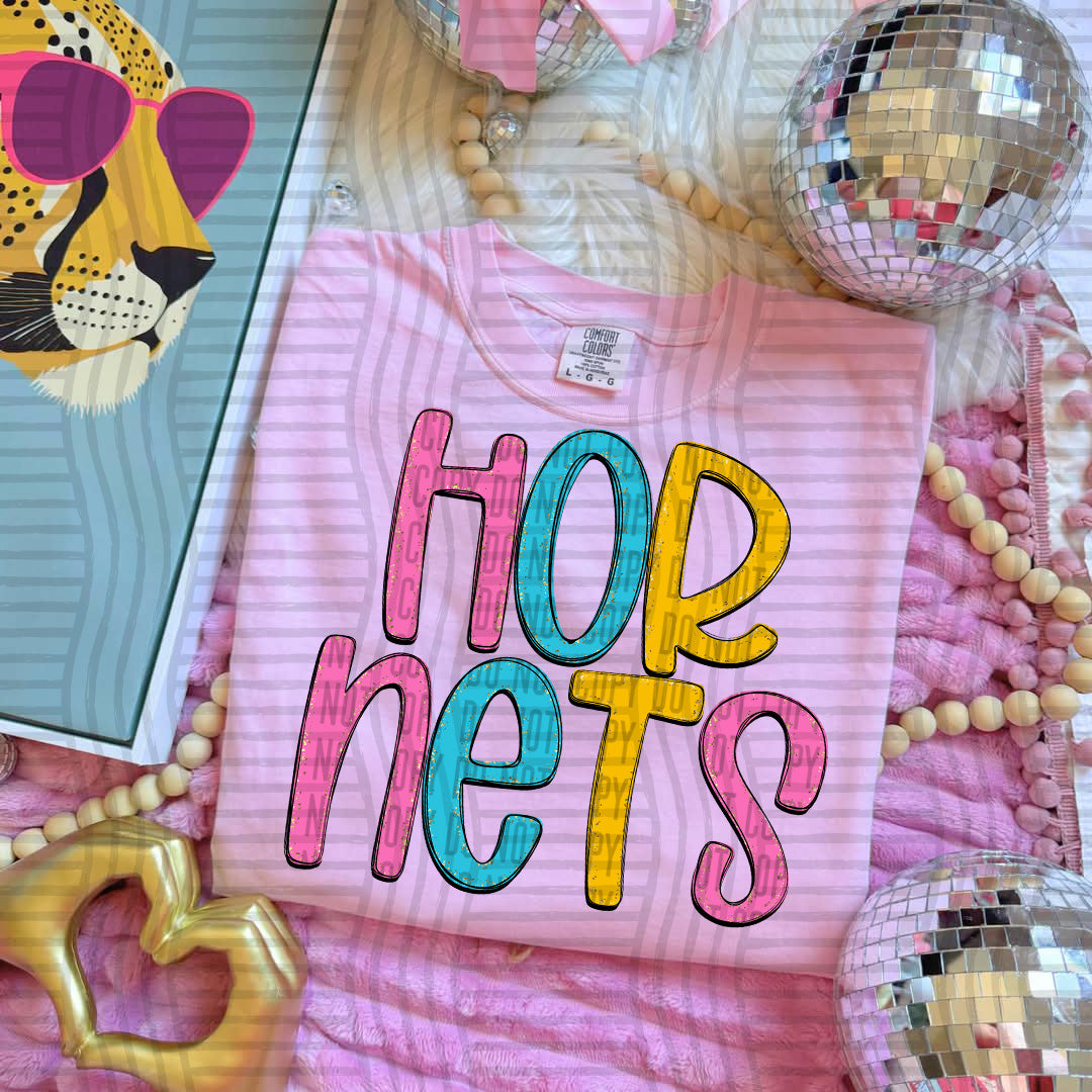 blue yellow and pink hornets stacked (Caplinger) DTF Transfer