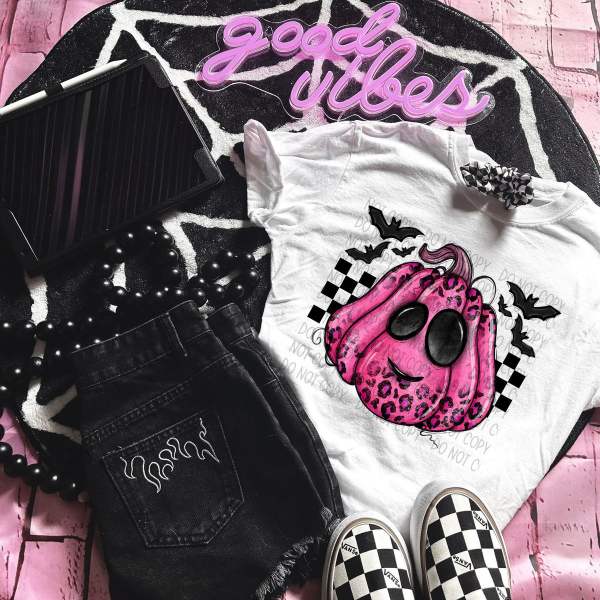 Pink pumpkin and checkered SW DTF transfer