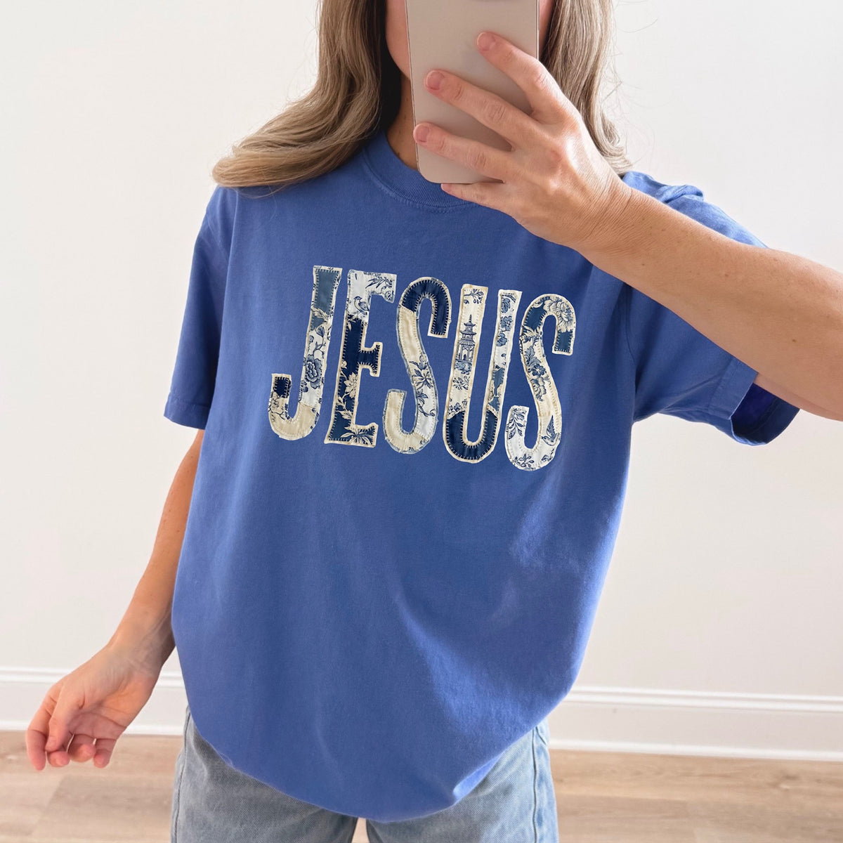 Jesus navy and cream DTF Transfer