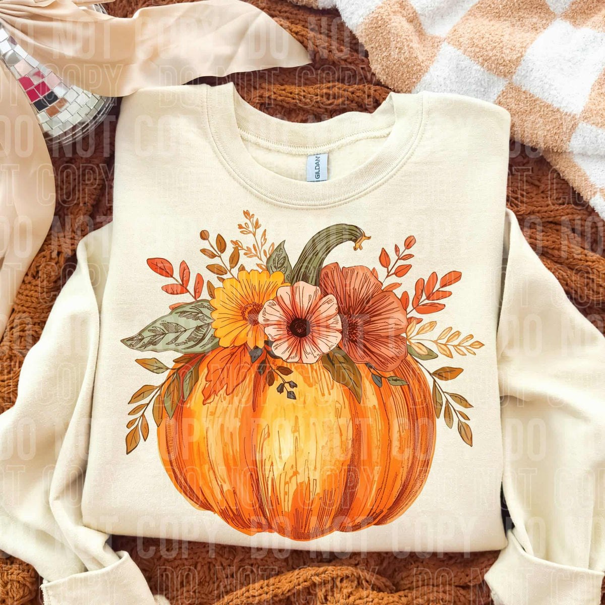 Orange Pumpkin with fall florals SBB DTF transfer