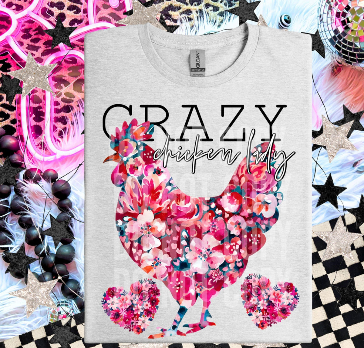 Crazy chicken lady pink floral filled  (SCG) 87987 DTF transfer