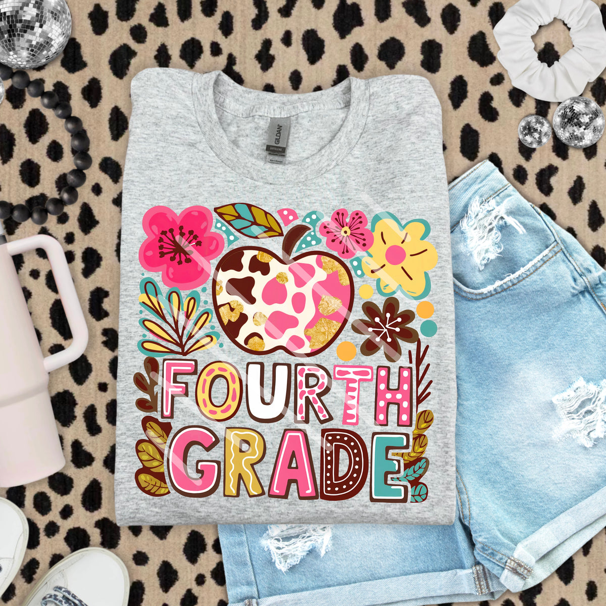 Fourth Grade Abstract Florals with Apple 110895 DTF Transfer
