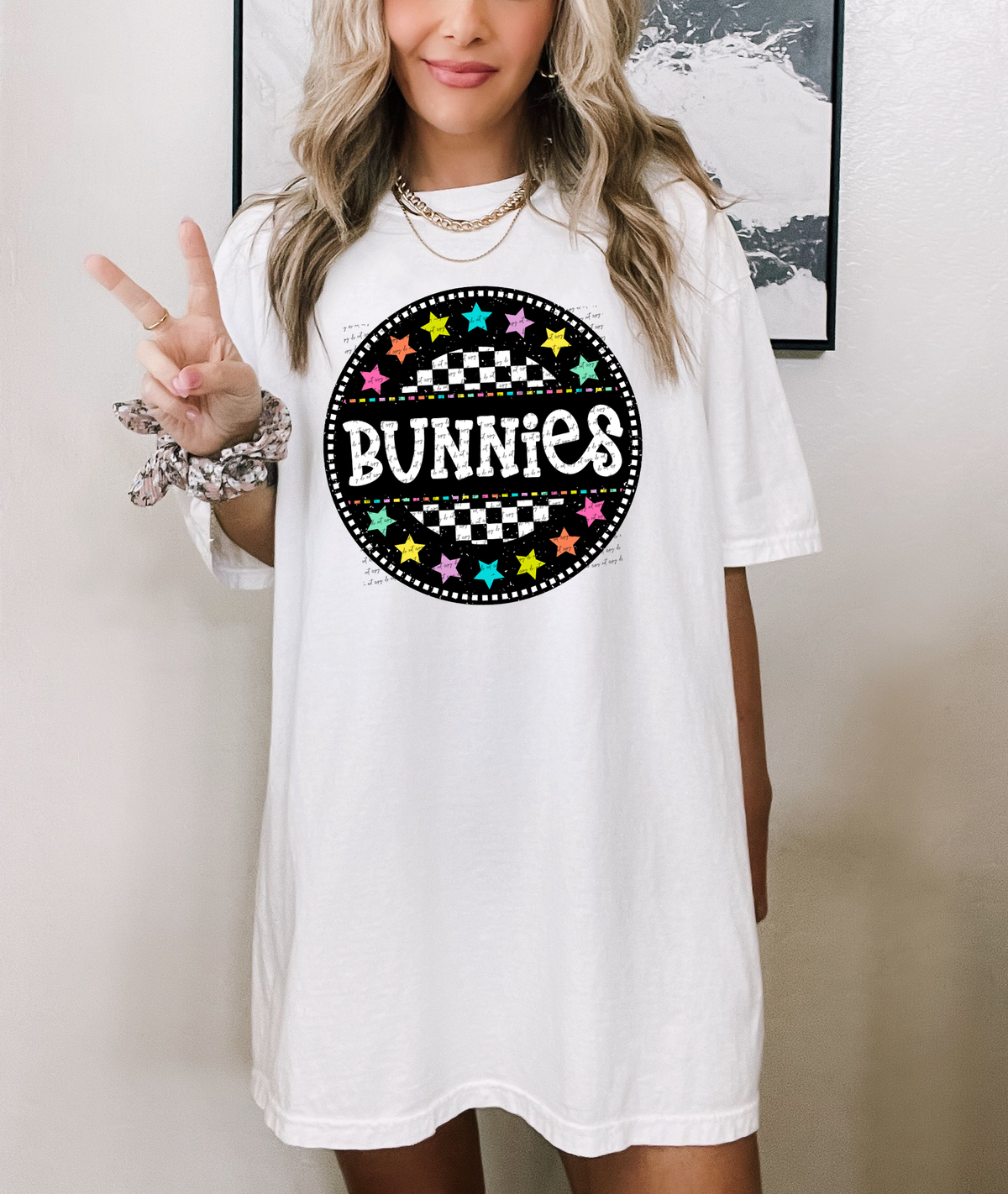 Bunnies (circle checkers and stars) 49700 DTF TRANSFER