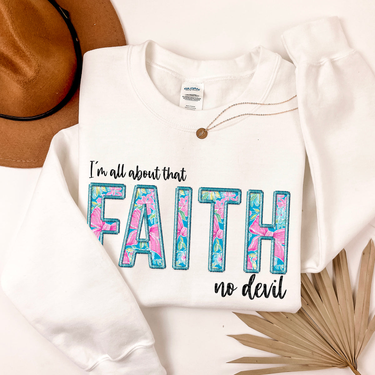 I’m all about that faith no devil black font 91615 DTF transfer