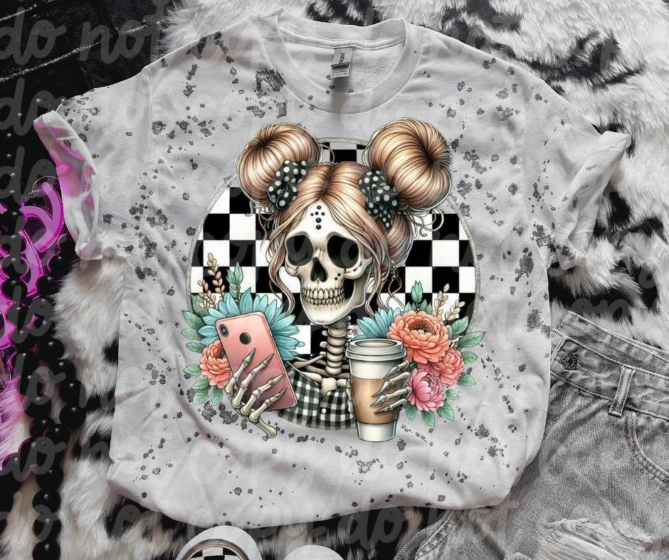 Blonde skellie checkered background  (vintage) 53780 DTF transfer
