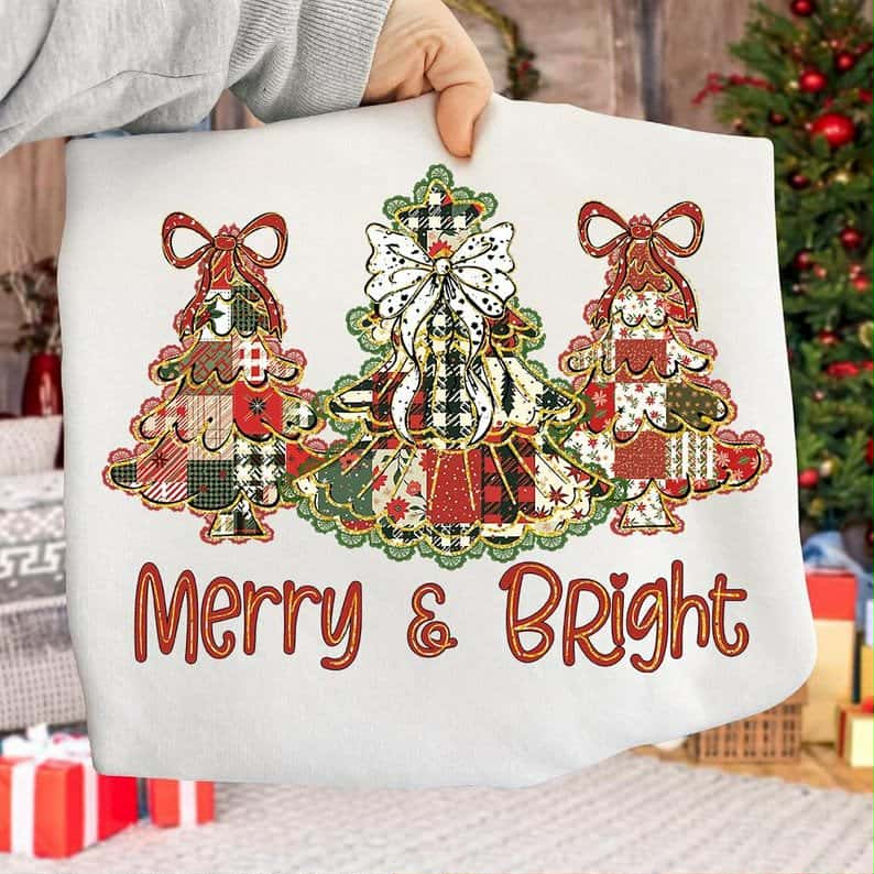 Merry & Bright patchwork trees 113183 DTF transfer