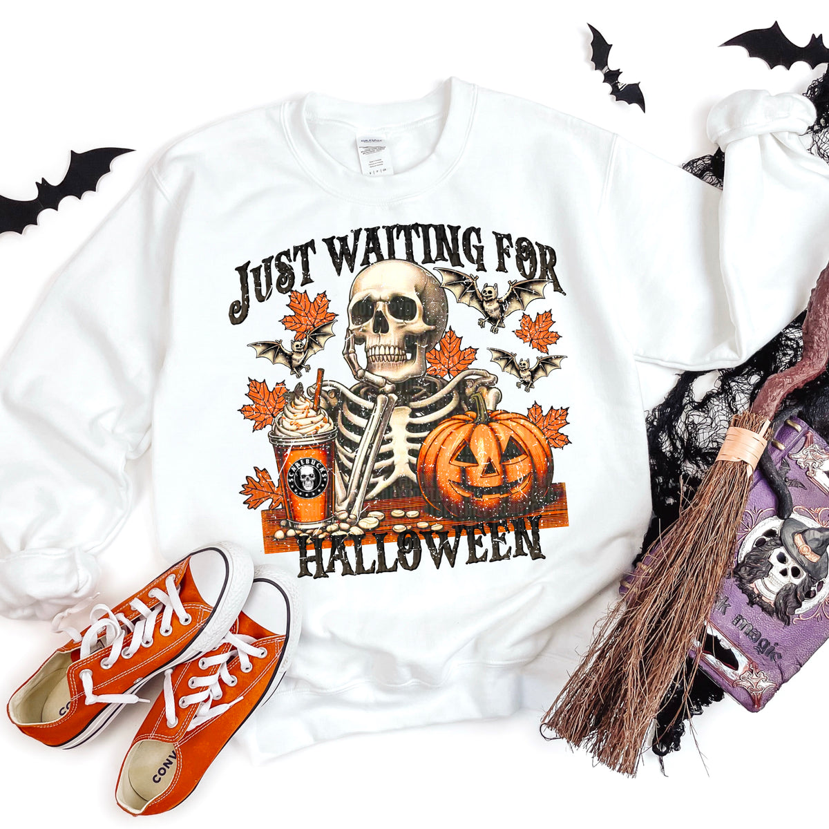 Just waiting for Halloween skellie BLACK FONT 109725 DTF transfer