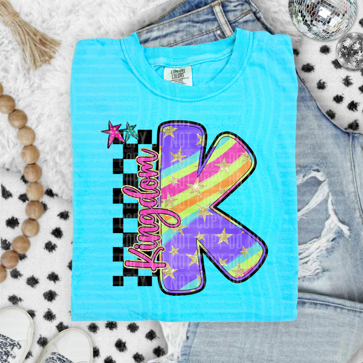 Kingdom Colorful Retro Rainbow Letter K With Stars And Checker 108123 DTF transfer