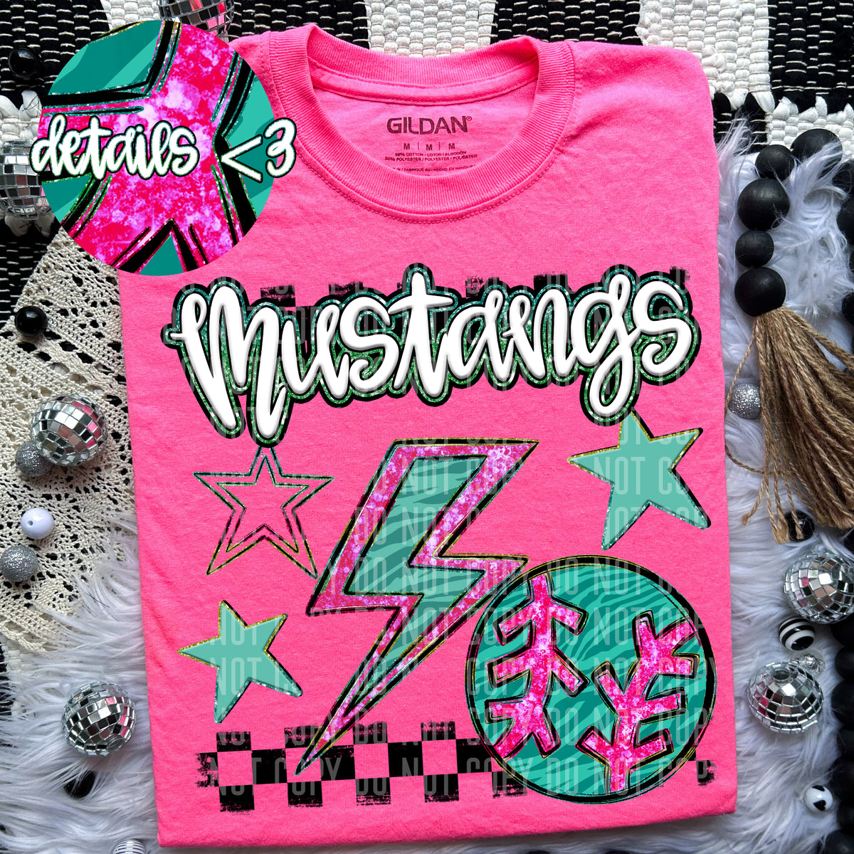Mustangs Teal and Pink Checkered (Caplinger) DTF transfer