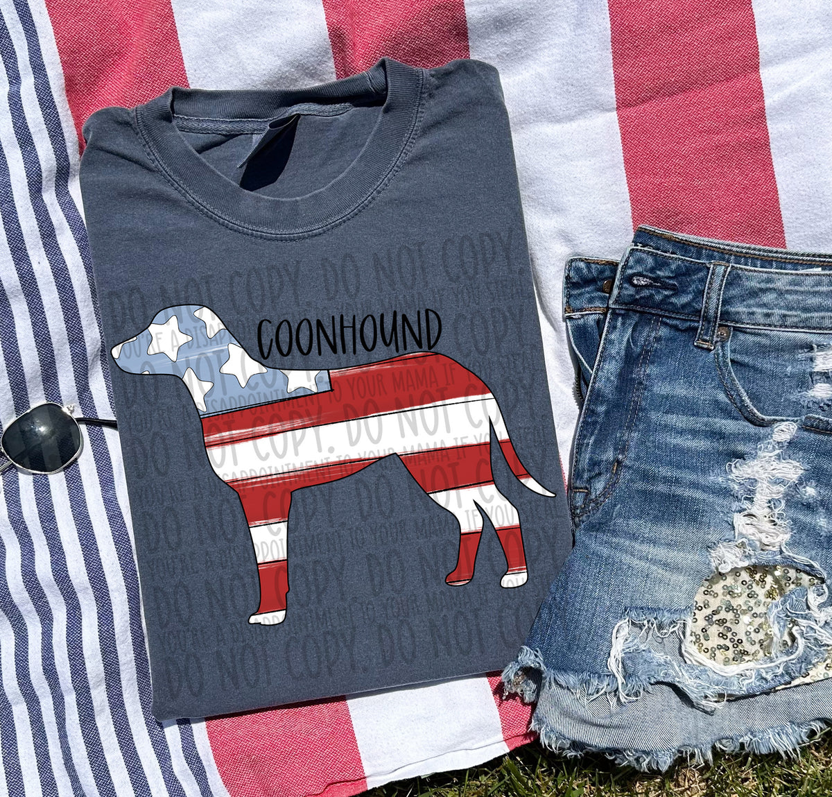 COONHOUND patriotic black (SWD) DTF transfer