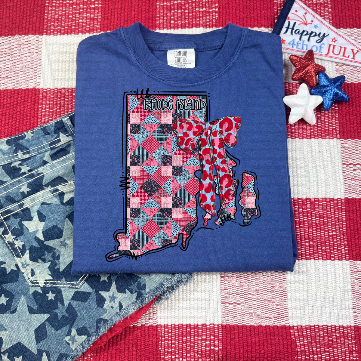 Rhode Island RWB faux patchwork (Caplinger) dtf transfer