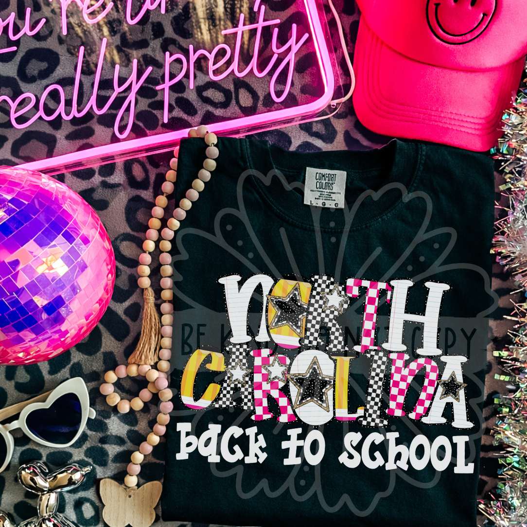 north carolina back to school patterned letters (vehement) DTF Transfer