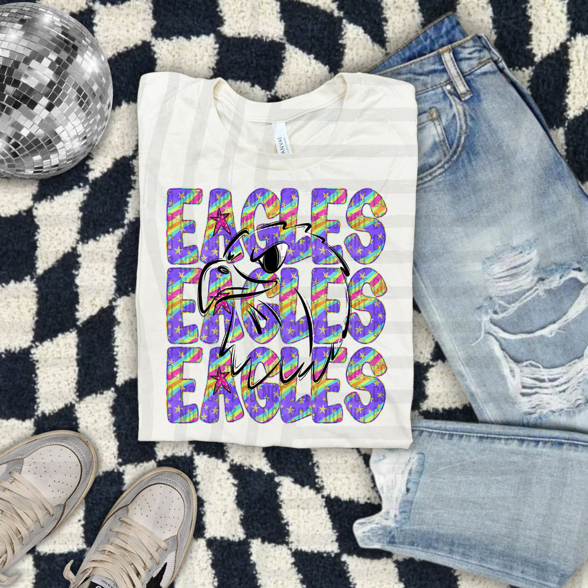 Eagles Colorful Word Stacked With Stars 108580 DTF Transfer