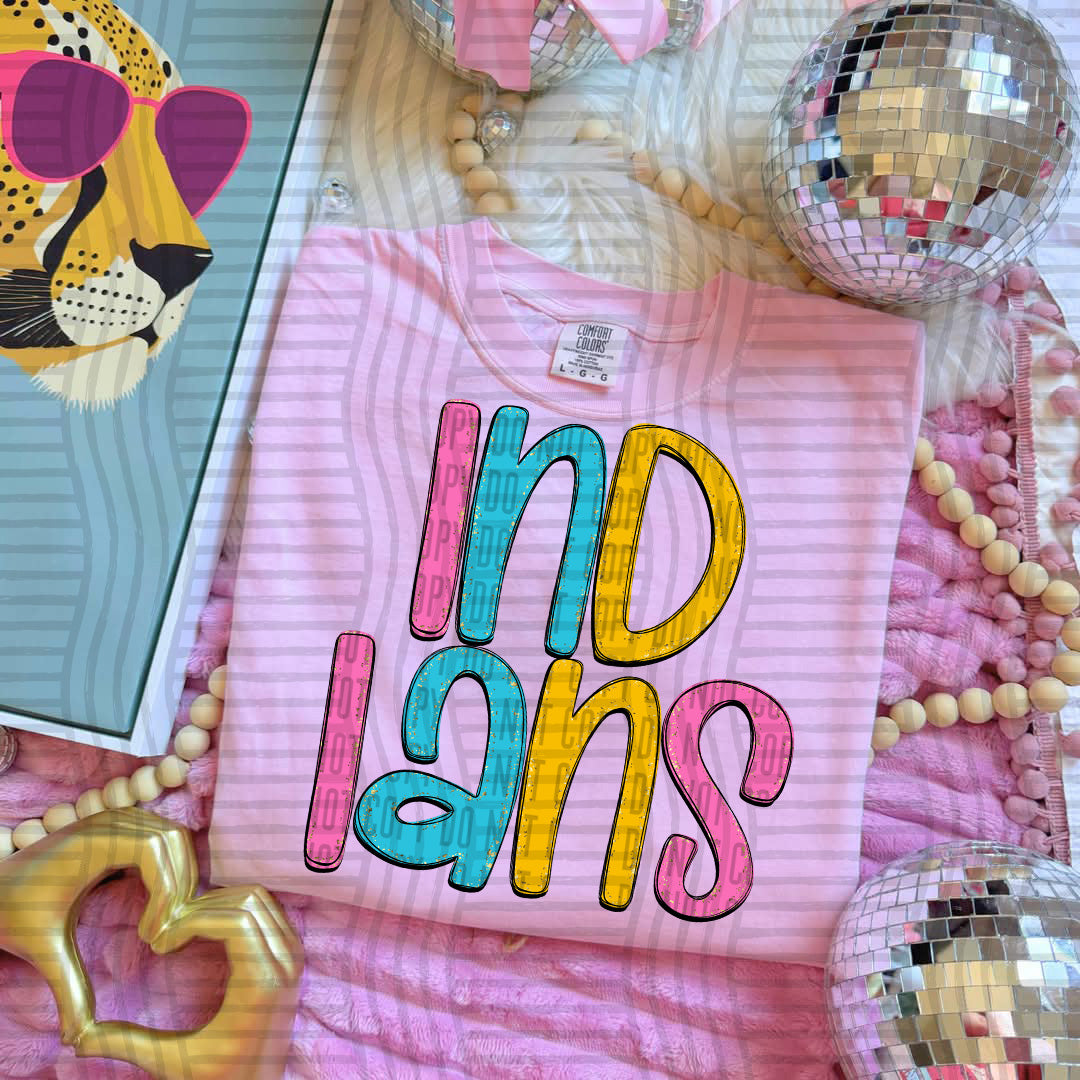 blue yellow and pink indians stacked (Caplinger) DTF Transfer