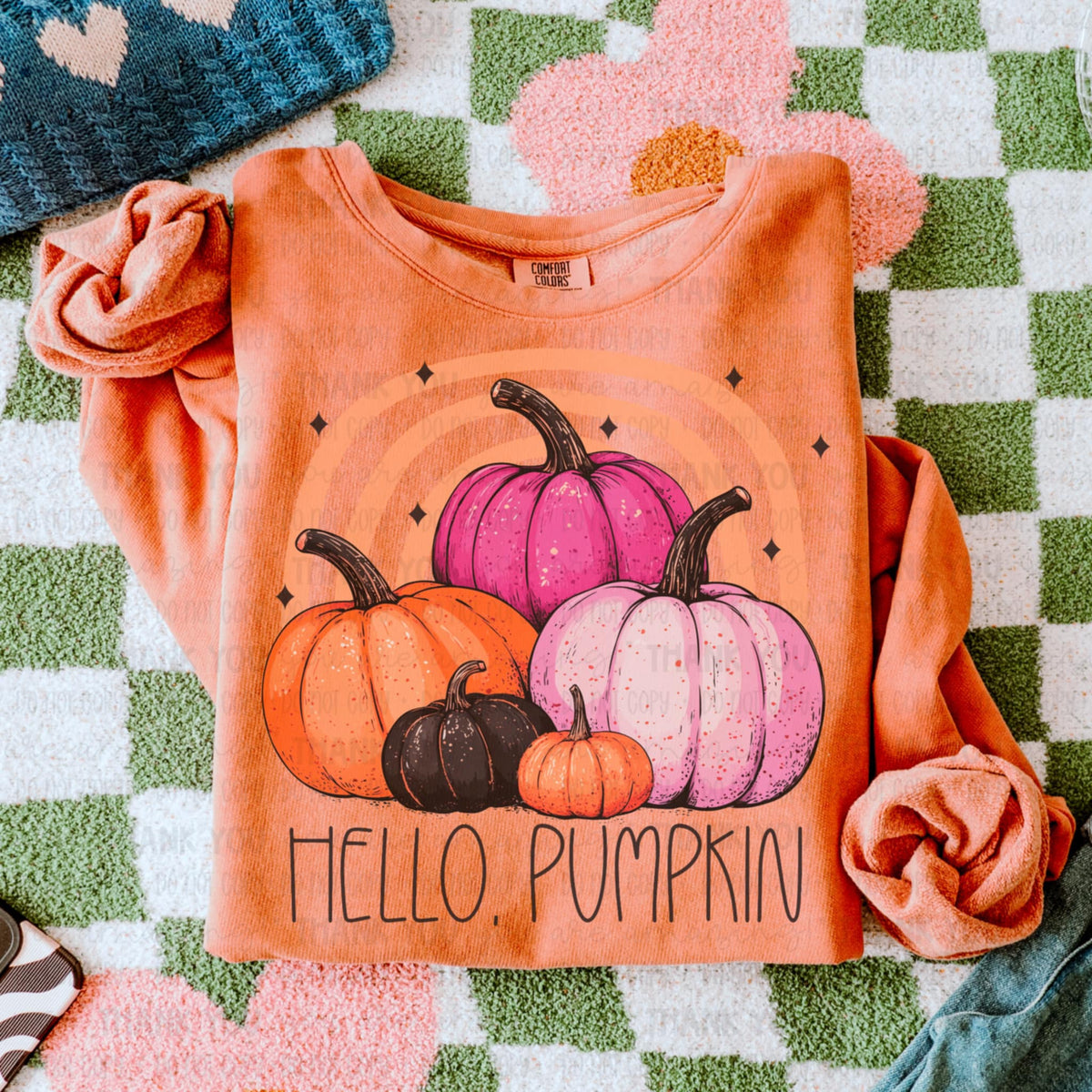 Hello pumpkin orange and pink pumpkins 106128 DTF transfer