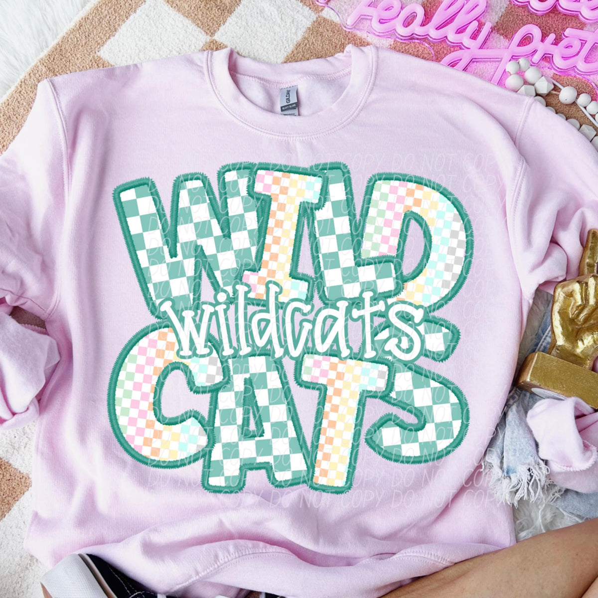 Wildcats blue and colorful checkered (CITY) 85531 DTF transfer