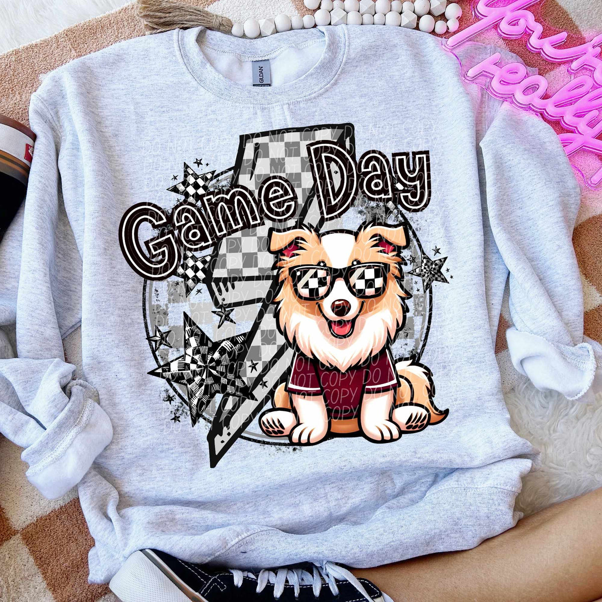 Game day collie maroon shirt lightning bolt (CITY) 52541 DTF transfer