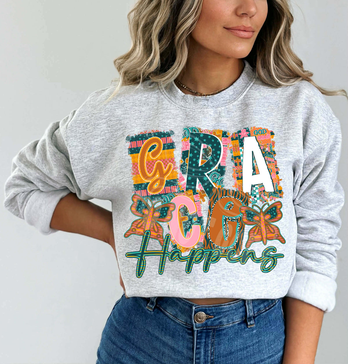 Grace Happens (teal orange and pink) (C’s) DTF Transfer