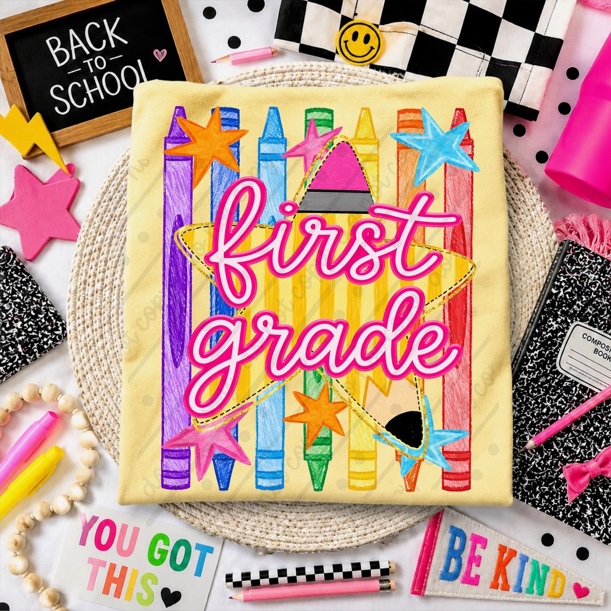 1st grade crayons and star DTF Transfer