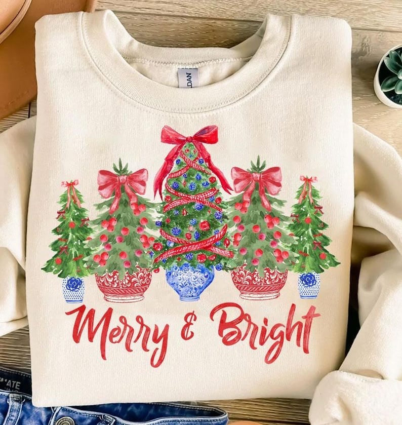 Merry & bright red and green trees 64792 DTF transfer