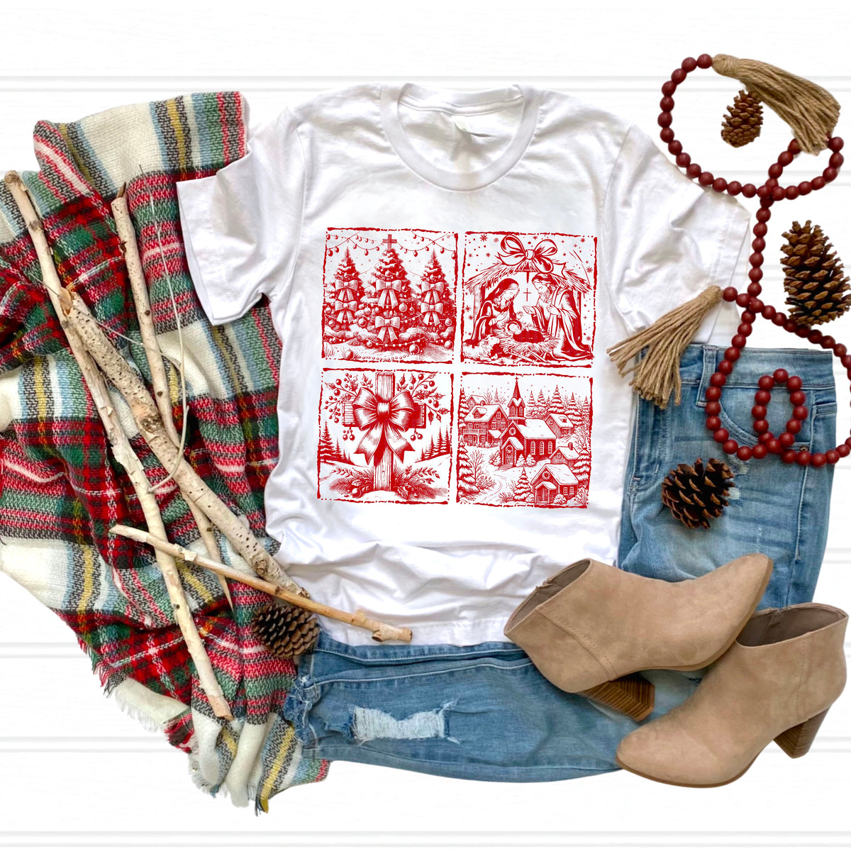 Christmas Scenes square frames (RED) 116682 DTF transfer