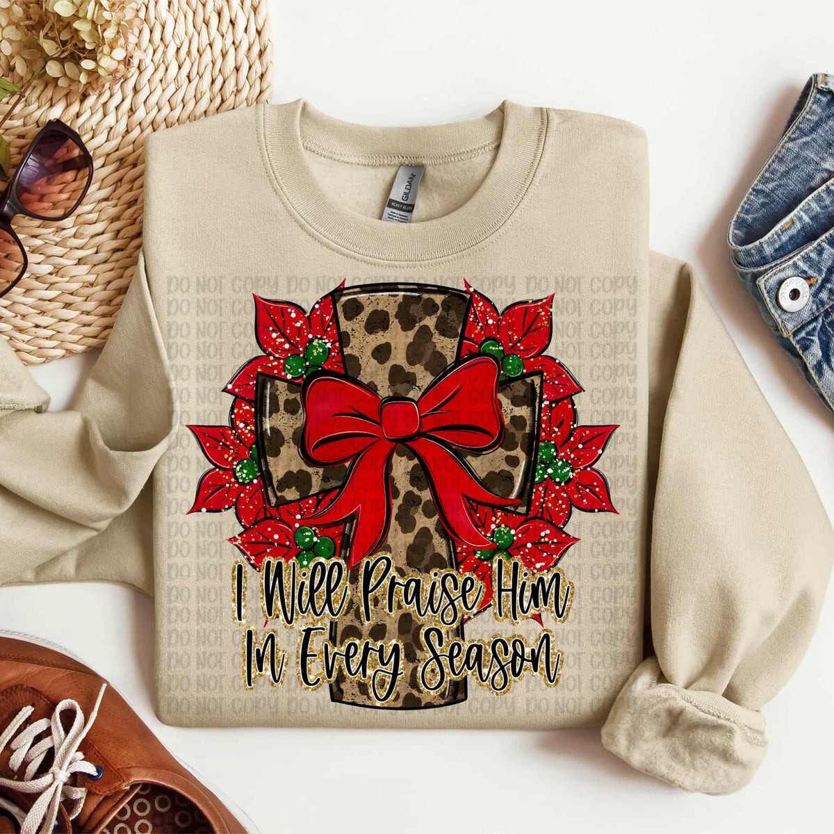 Praise Him in Every Season leopard cross (VP) DTF Transfer