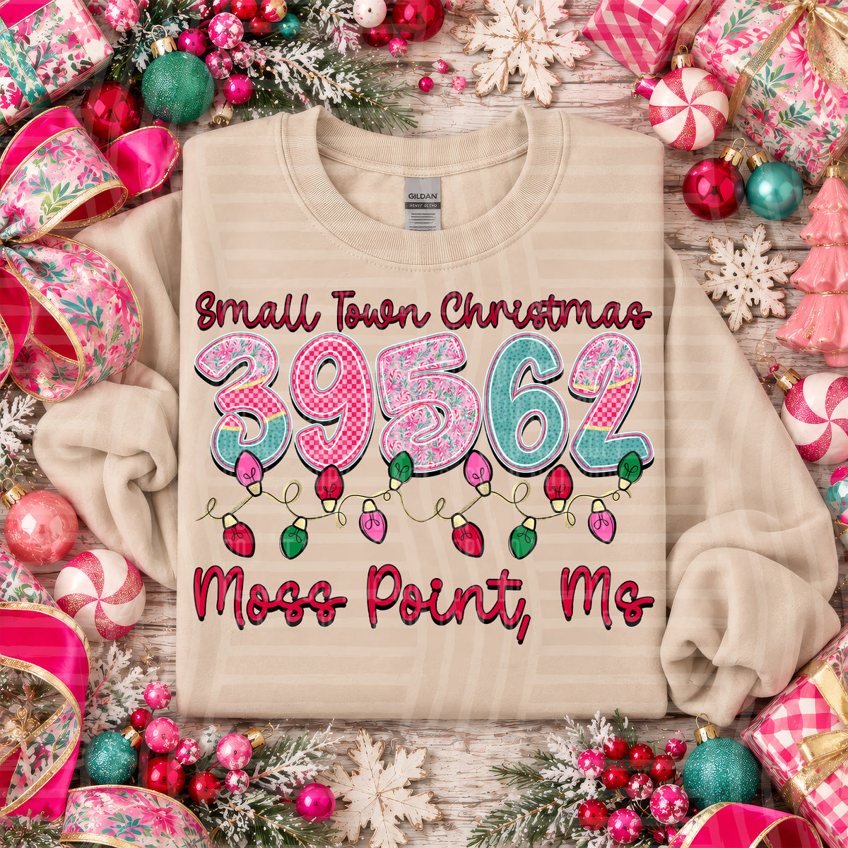 39562 small town christmas zip, town, state (caplinger) DTF Transfer