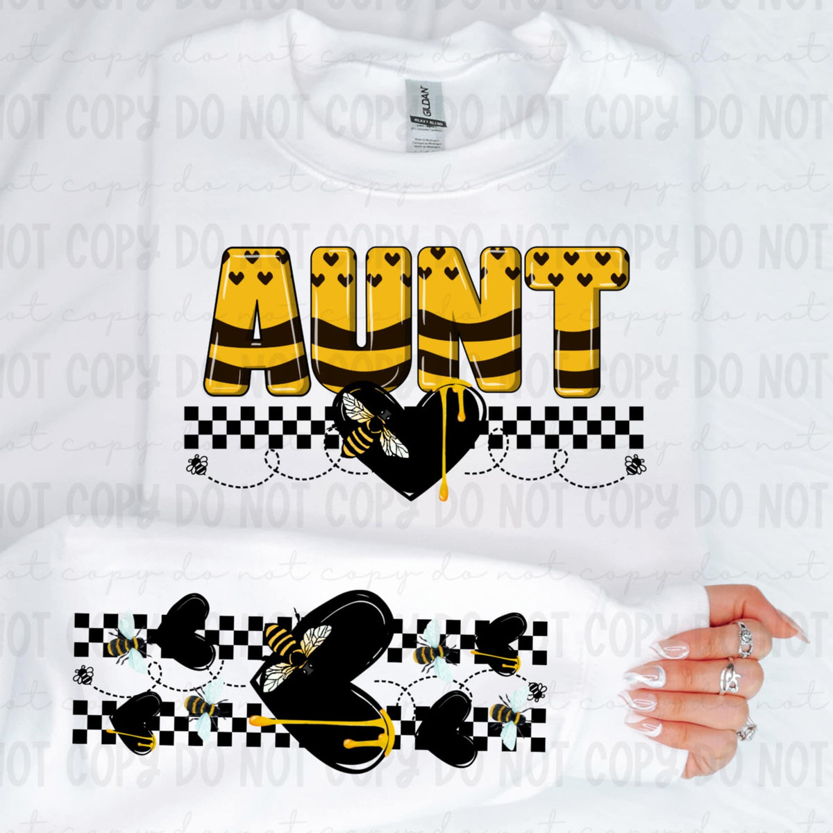Aunt honey bee patterned FRONT (REVEL) 91257 DTF transfer